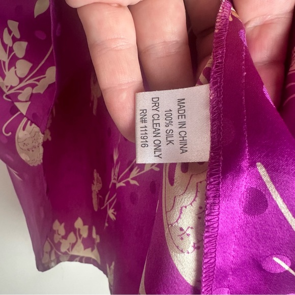 Yumi Kim Pink 100% Silk Butterfly Floral Polka Dot Prints Tie Cuff/Neck Blouse S - Picture 14 of 14